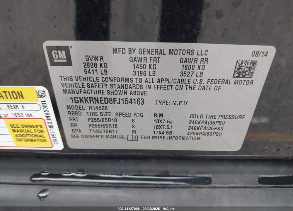 2015 GMC ACADIA VIN: 1GKKRNED8FJ154163