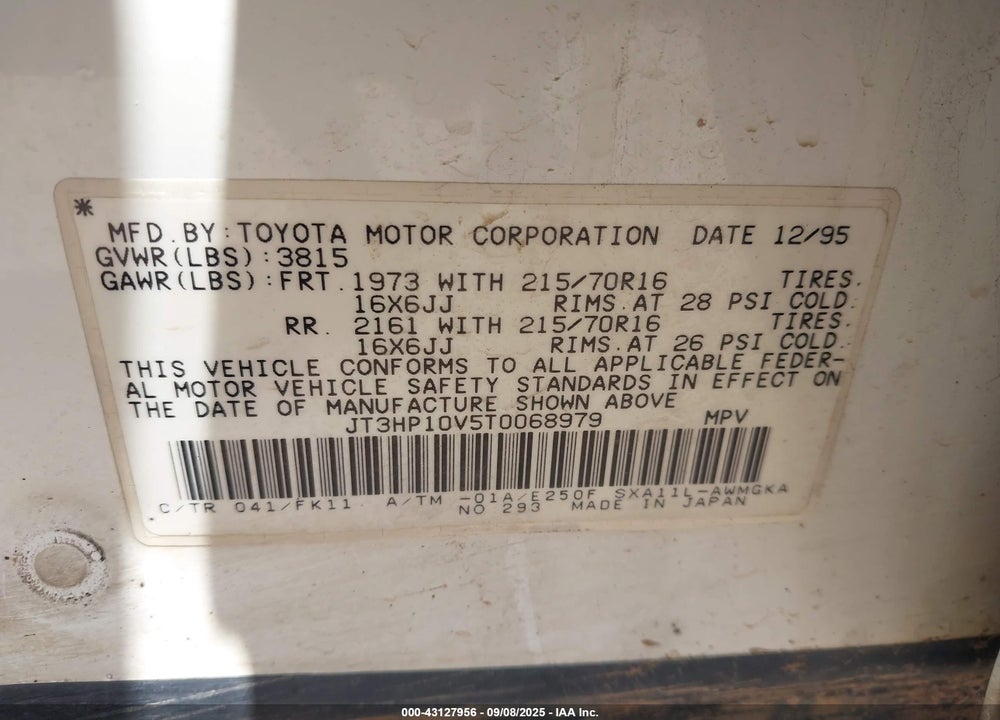 1996 TOYOTA RAV4 VIN: JT3HP10V5T0068979