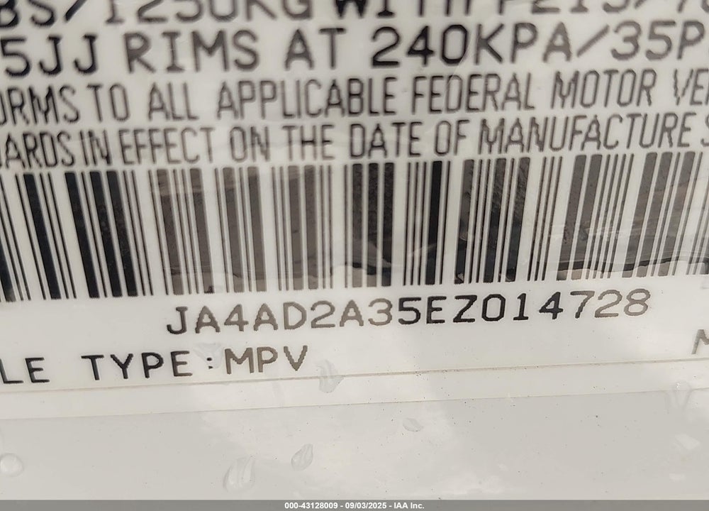 2014 MITSUBISHI OUTLANDER ES VIN: JA4AD2A35EZ014728