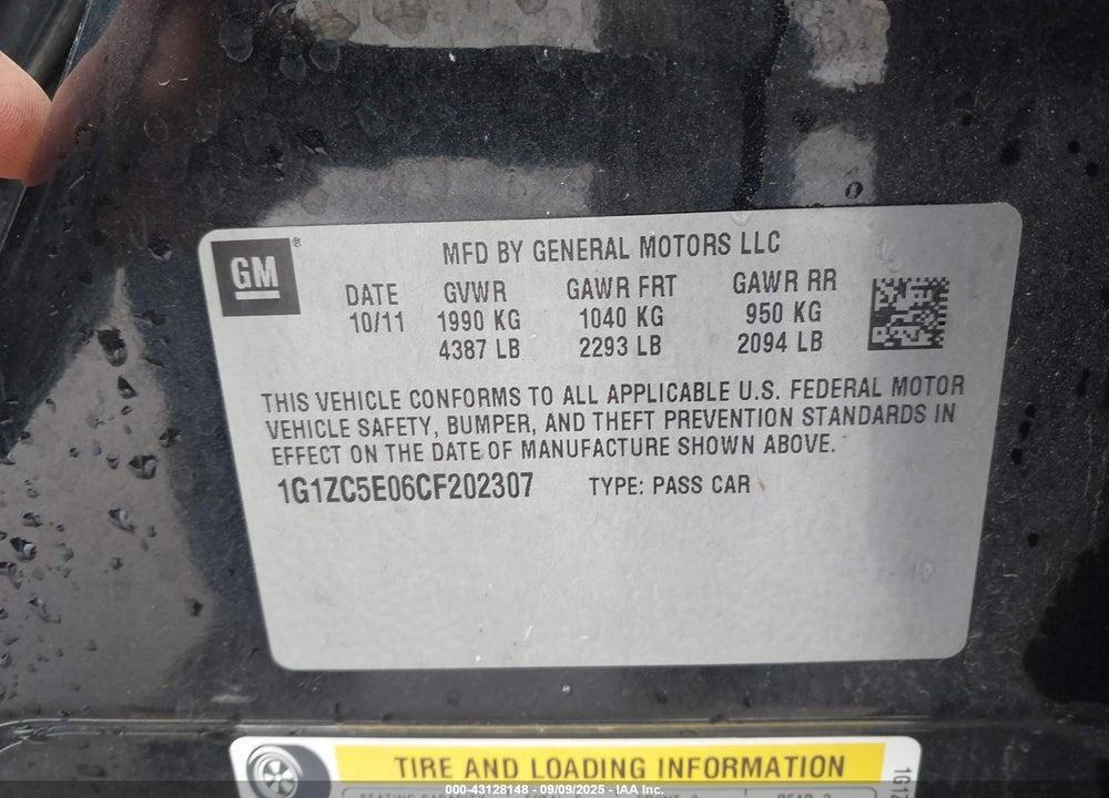 2012 CHEVROLET MALIBU VIN: 1G1ZC5E06CF202307