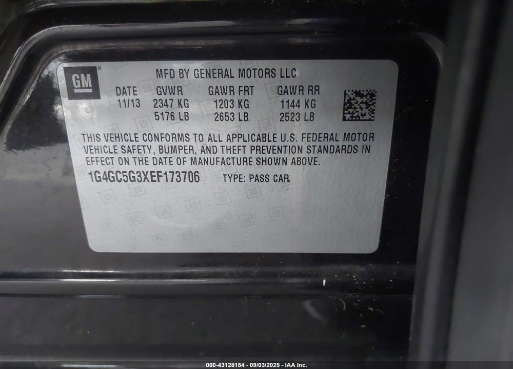 2014 BUICK LACROSSE LEATHER GROUP VIN: 1G4GC5G3XEF173706