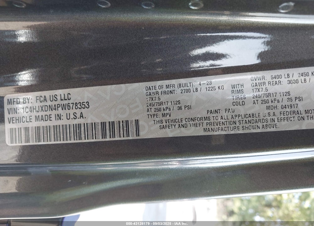 2023 JEEP WRANGLER / VIN: 1C4HJXDN4PW678353