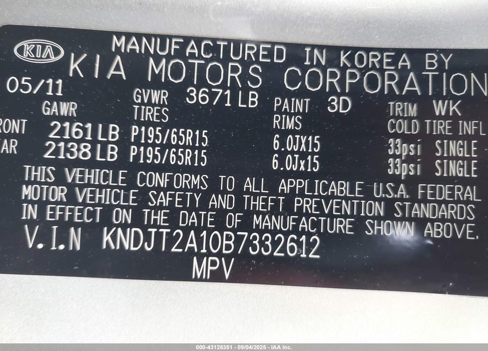 2011 KIA SOUL VIN: KNDJT2A10B7332612
