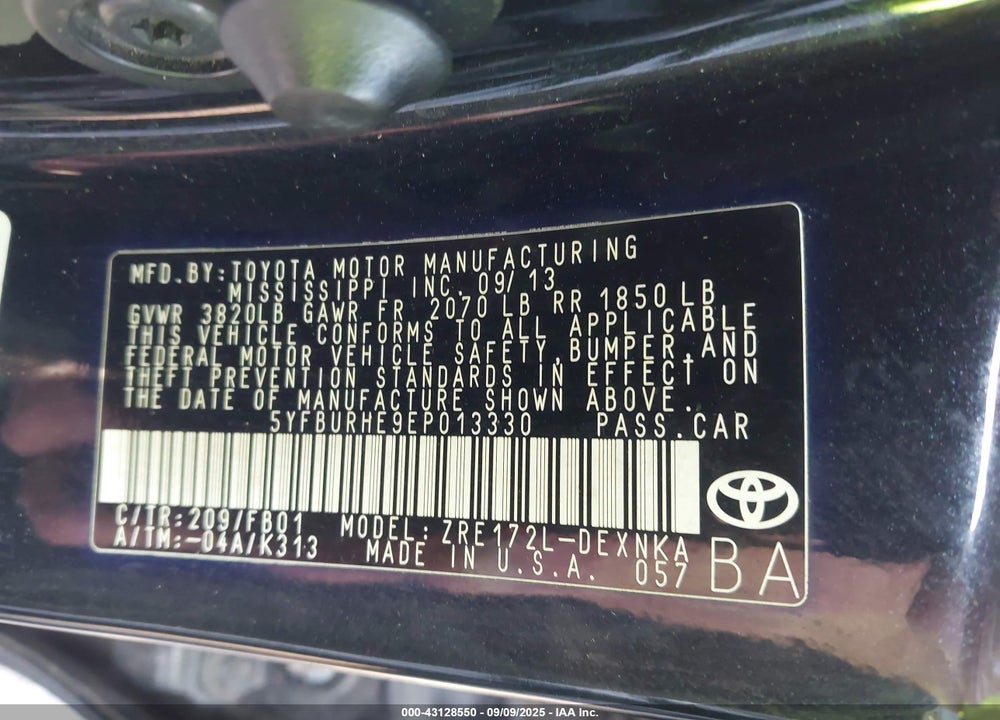 2014 TOYOTA COROLLA VIN: 5YFBURHE9EP013330