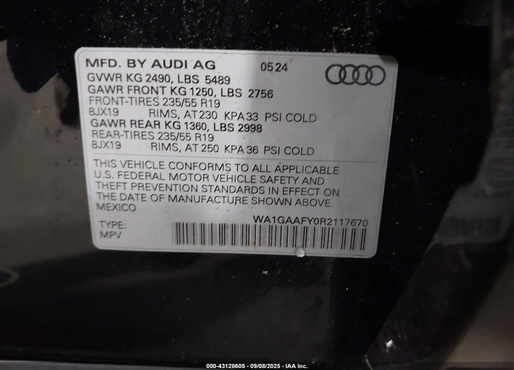 2024 AUDI Q5 VIN: WA1GAAFY0R2117670