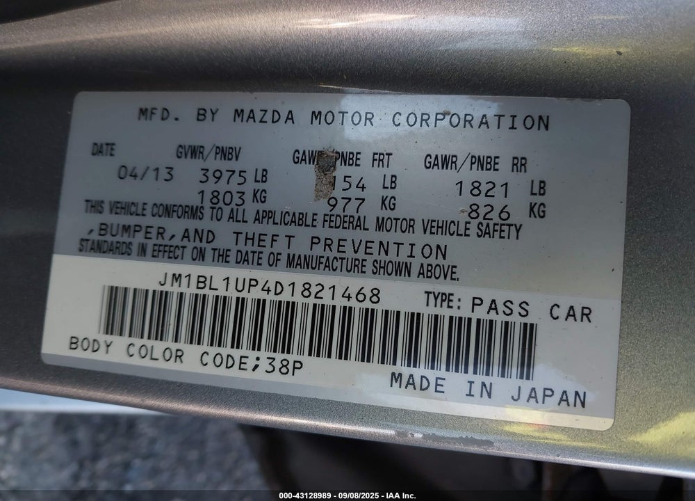 2013 MAZDA 3 I SPORT VIN: JM1BL1UP4D1821468
