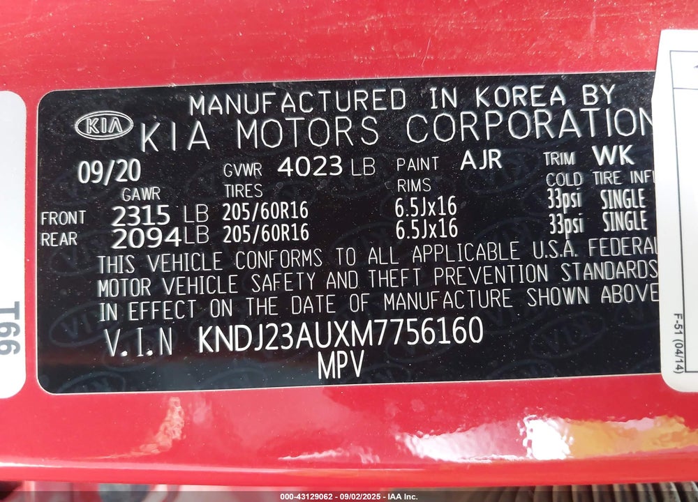 2021 KIA SOUL VIN: KNDJ23AUXM7756160