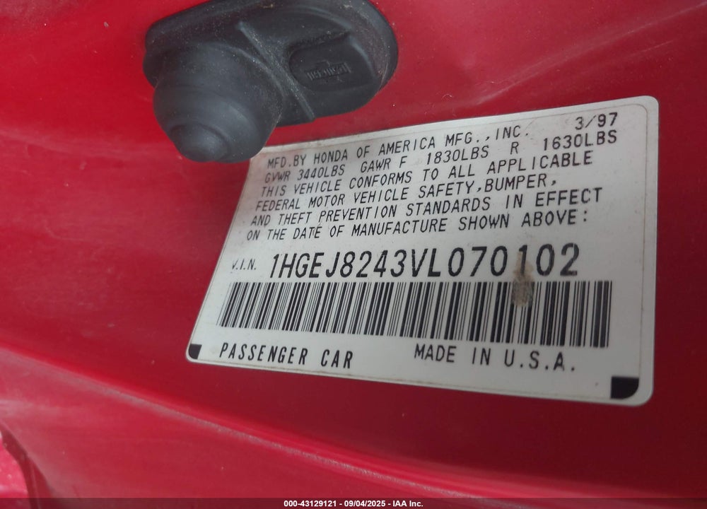 1997 HONDA CIVIC EX VIN: 1HGEJ8243VL070102