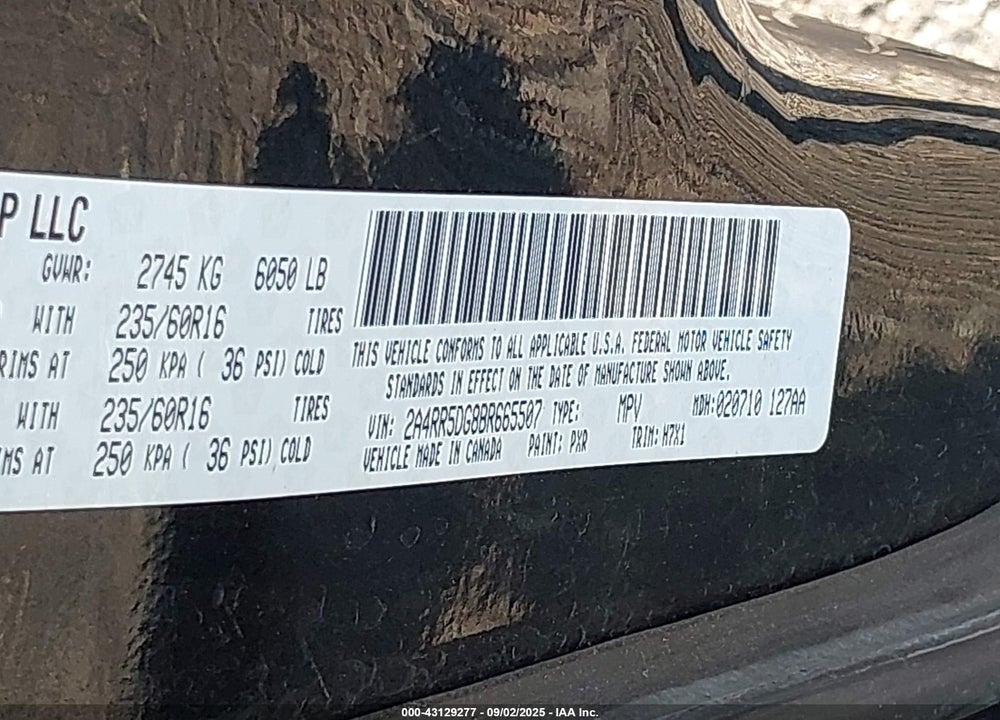 2011 CHRYSLER TOWN & COUNTRY VIN: 2A4RR5DG8BR665507