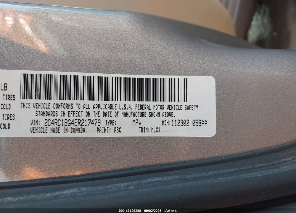2014 CHRYSLER TOWN & COUNTRY VIN: 2C4RC1BG4ER217479