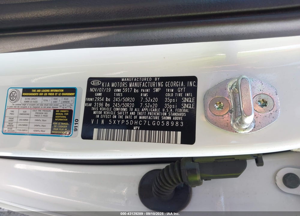 2020 KIA TELLURIDE VIN: 5XYP5DHC7LG058983