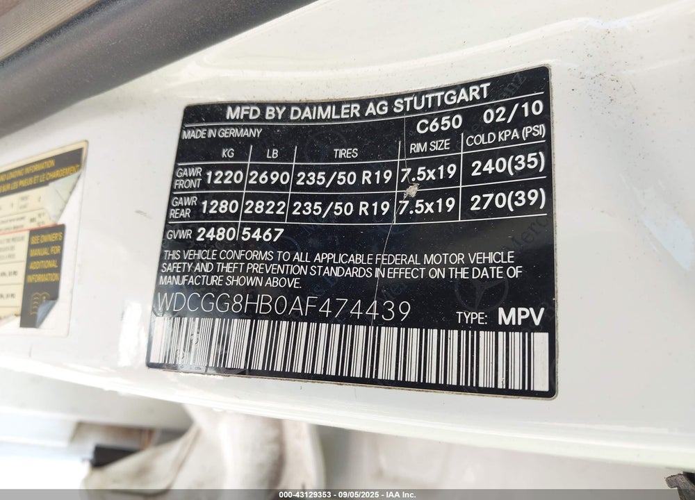 2010 MERCEDES-BENZ GLK-CLASS VIN: WDCGG8HB0AF474439