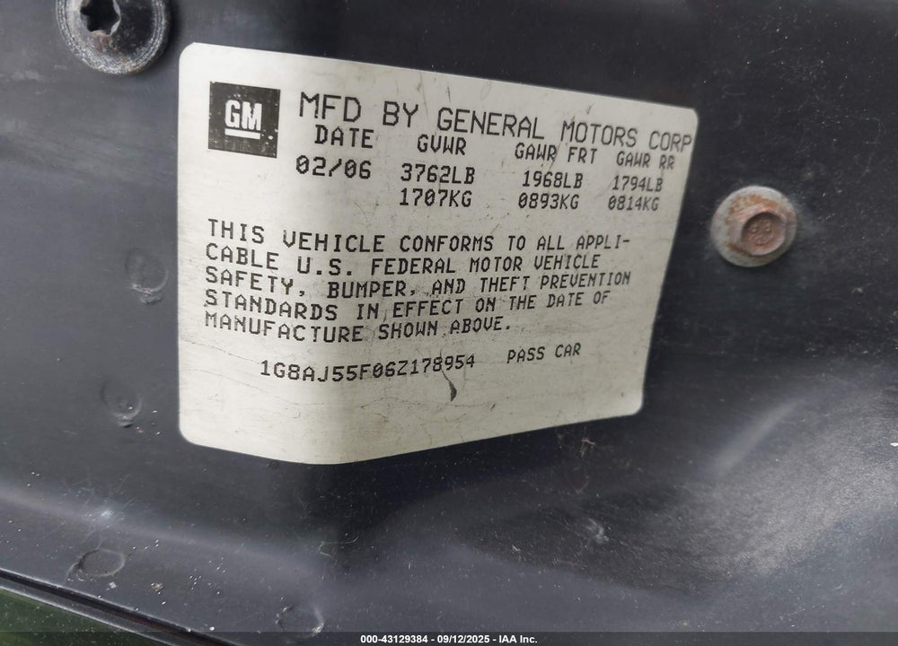 2006 SATURN ION 2 VIN: 1G8AJ55F06Z178954