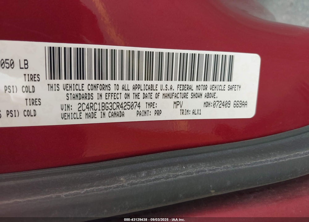 2012 CHRYSLER TOWN & COUNTRY VIN: 2C4RC1BG3CR425074