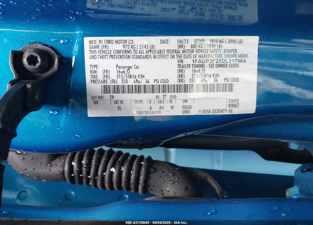 2013 FORD FOCUS VIN: 1FADP3F25DL317984