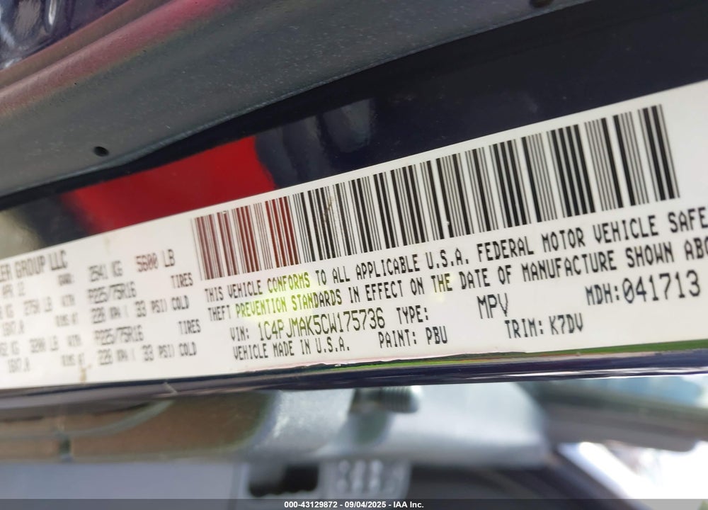 2012 JEEP LIBERTY SPORT VIN: 1C4PJMAK5CW175736