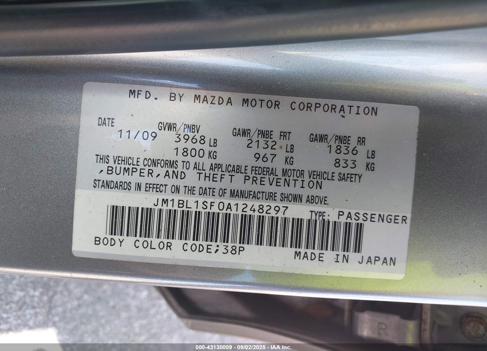2010 MAZDA 3 VIN: JM1BL1SF0A1248297