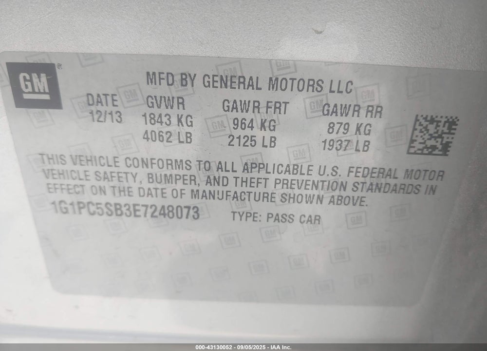 2014 CHEVROLET CRUZE VIN: 1G1PC5SB3E7248073