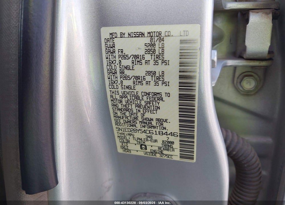 2004 NISSAN XTERRA XE VIN: 5N1ED28Y54C618446