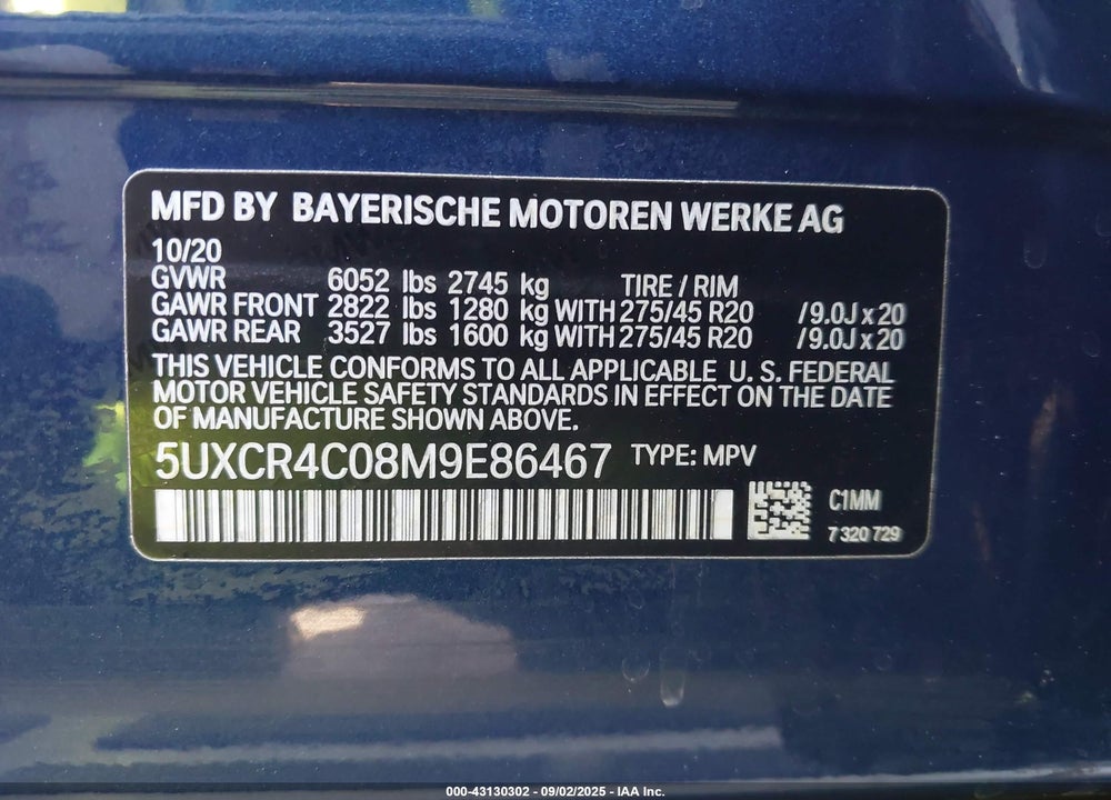 2021 BMW X5 VIN: 5UXCR4C08M9E86467