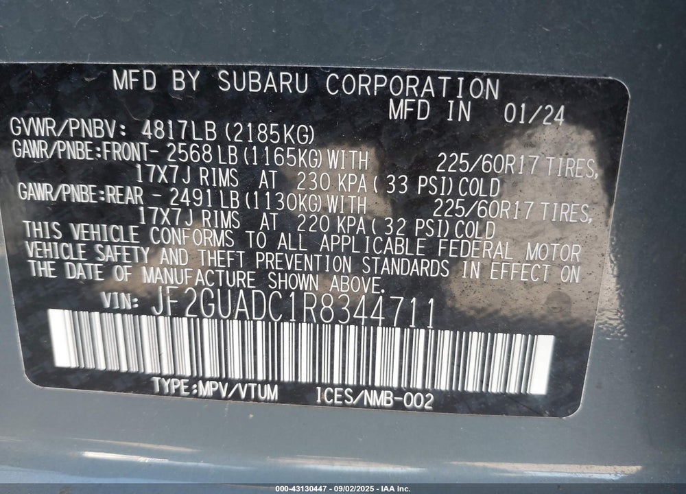 2024 SUBARU CROSSTREK VIN: JF2GUADC1R8344711