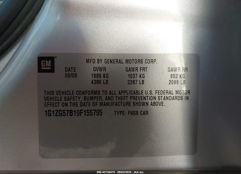 2009 CHEVROLET MALIBU VIN: 1G1ZG57B19F155795