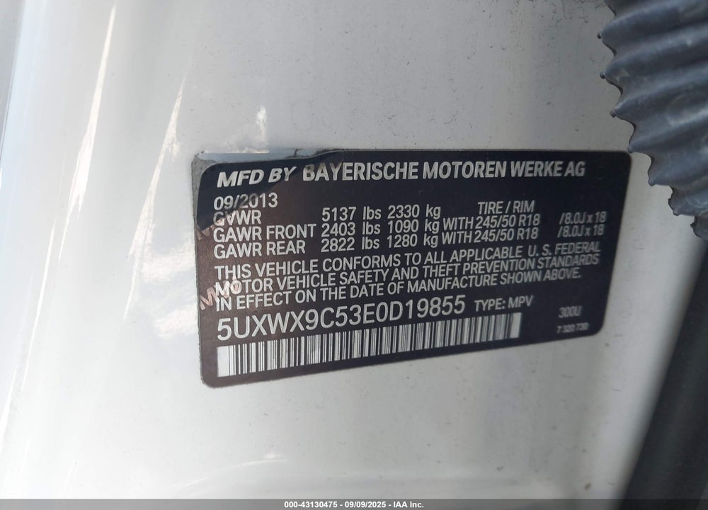 2014 BMW X3 VIN: 5UXWX9C53E0D19855