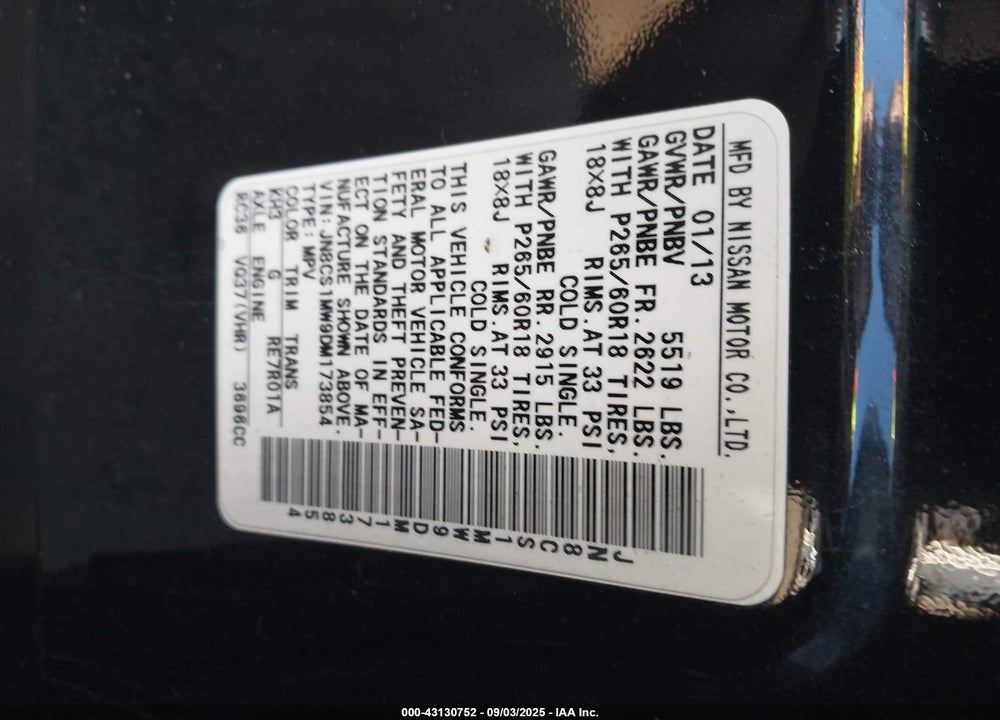 2013 INFINITI FX37 VIN: JN8CS1MW9DM173854