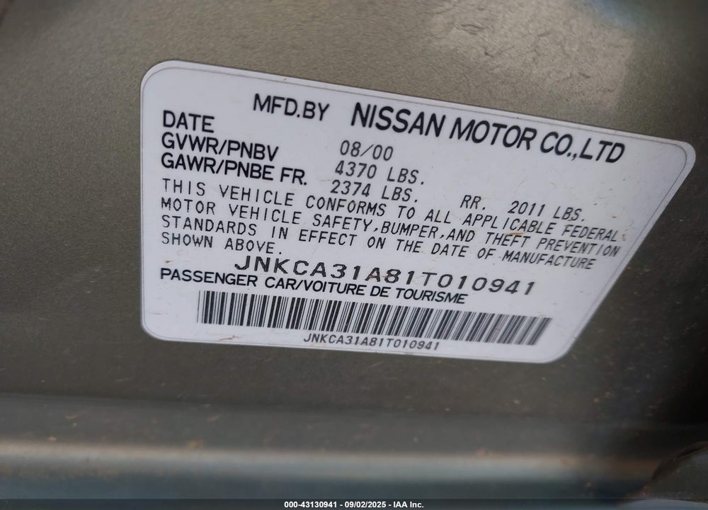 2001 INFINITI I30 LUXURY VIN: JNKCA31A81T010941