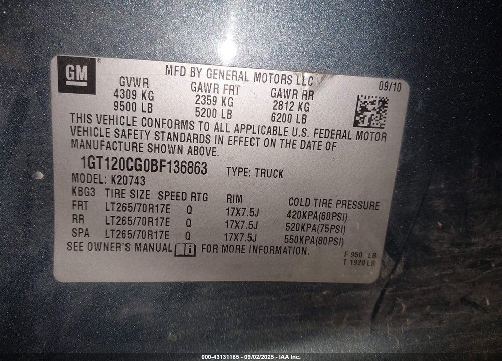 2011 GMC SIERRA 2500HD SLE VIN: 1GT120CG0BF136863