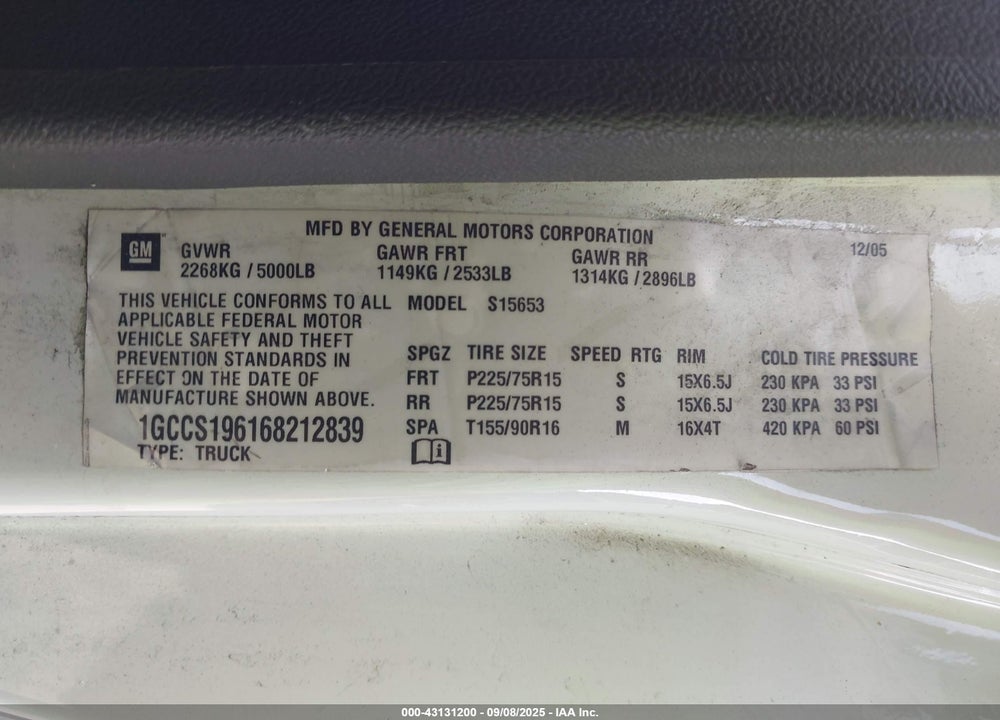 2006 CHEVROLET COLORADO LT VIN: 1GCCS196168212839