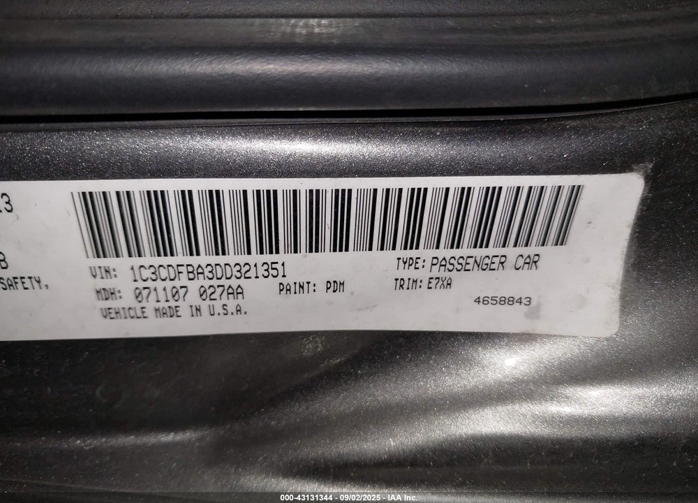 2013 DODGE DART VIN: 1C3CDFBA3DD321351