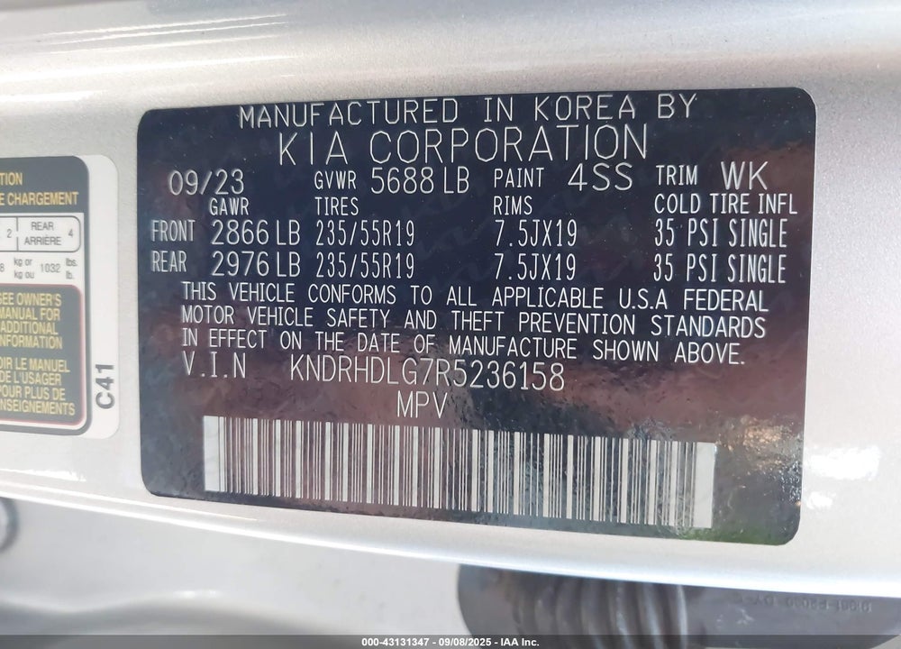 2024 KIA SORENTO HYBRID VIN: KNDRHDLG7R5236158