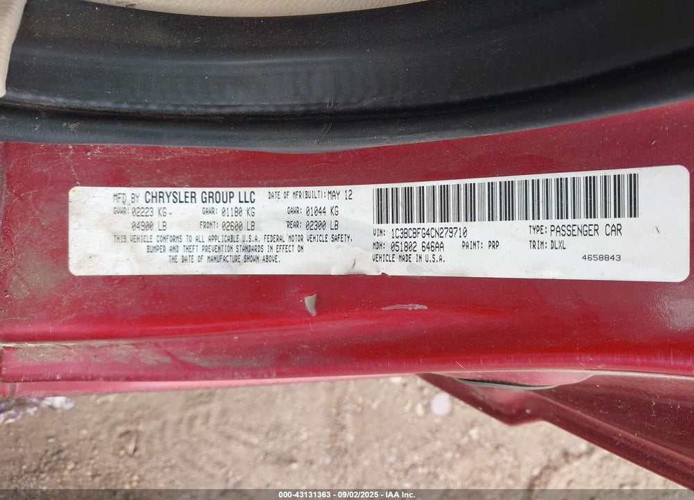2012 CHRYSLER 200 VIN: 1C3BCBFG4CN279710