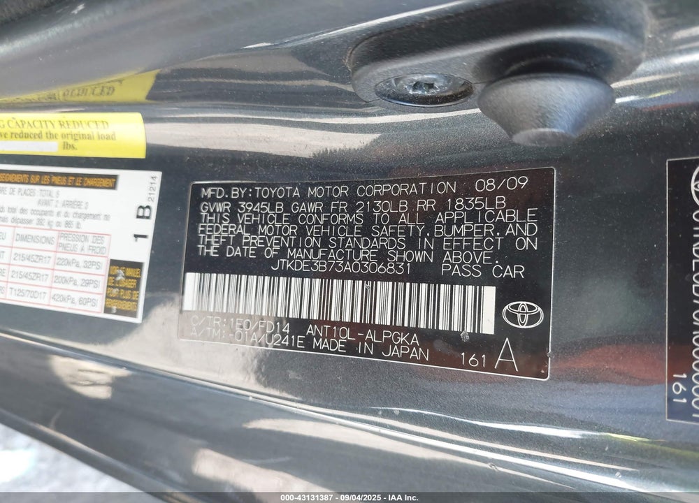 2010 SCION TC VIN: JTKDE3B73A0306831