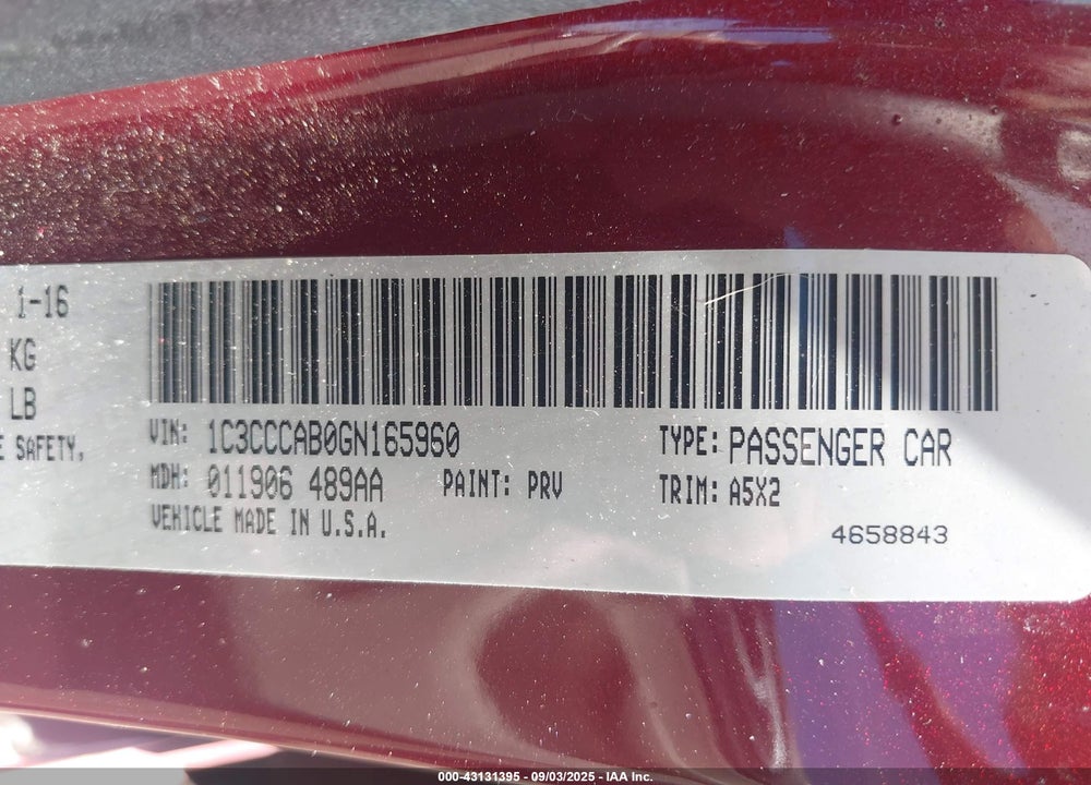 2016 CHRYSLER 200 VIN: 1C3CCCAB0GN165960