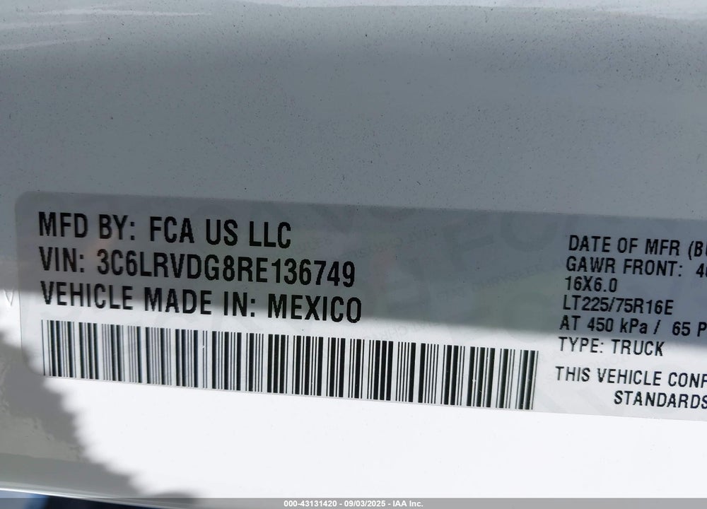 2024 RAM PROMASTER 2500 VIN: 3C6LRVDG8RE136749