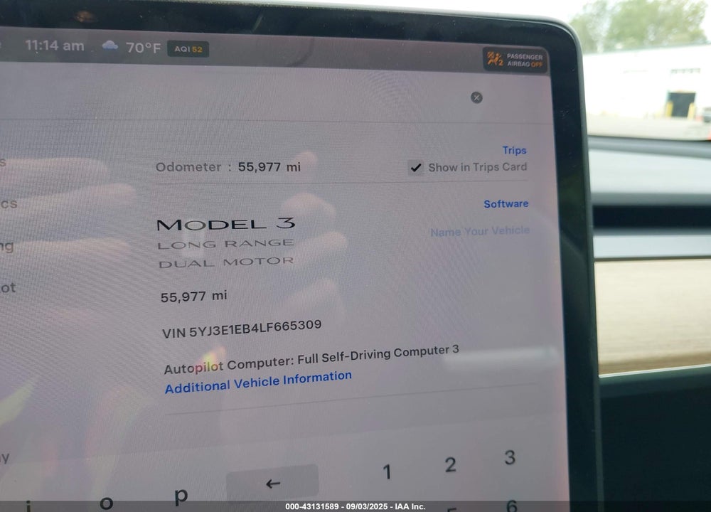 2020 TESLA MODEL 3 LONG RANGE DUAL MOTOR ALL-WHEEL DRIVE VIN: 5YJ3E1EB4LF665309