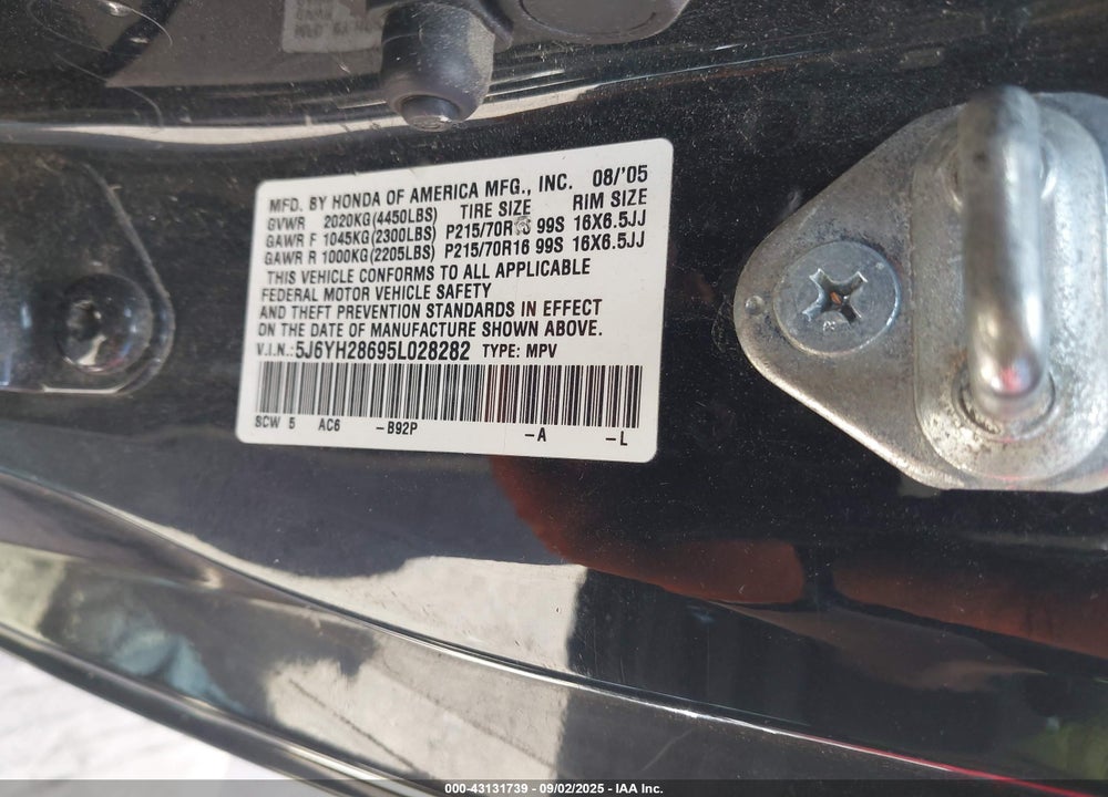 2005 HONDA ELEMENT EX VIN: 5J6YH28695L028282