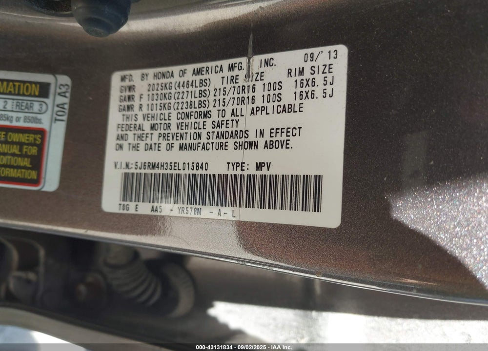 2014 HONDA CR-V VIN: 5J6RM4H35EL015840