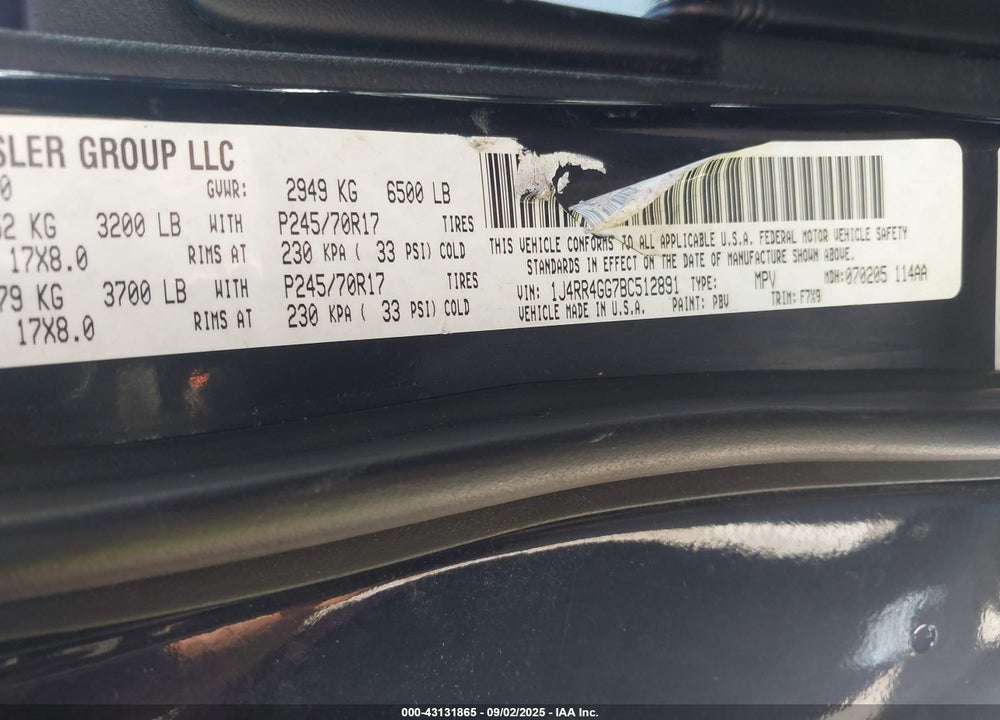 2011 JEEP GRAND CHEROKEE LAREDO VIN: 1J4RR4GG7BC512891