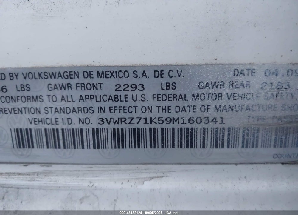 2009 VOLKSWAGEN JETTA SE VIN: 3VWRZ71K59M160341