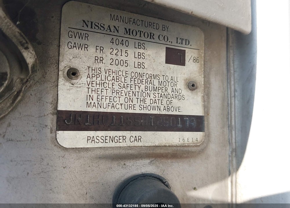 1987 NISSAN MAXIMA VIN: JN1HU11S5HT250179