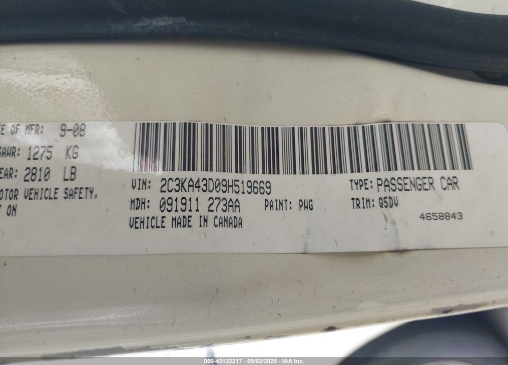 2009 CHRYSLER 300 LX VIN: 2C3KA43D09H519669