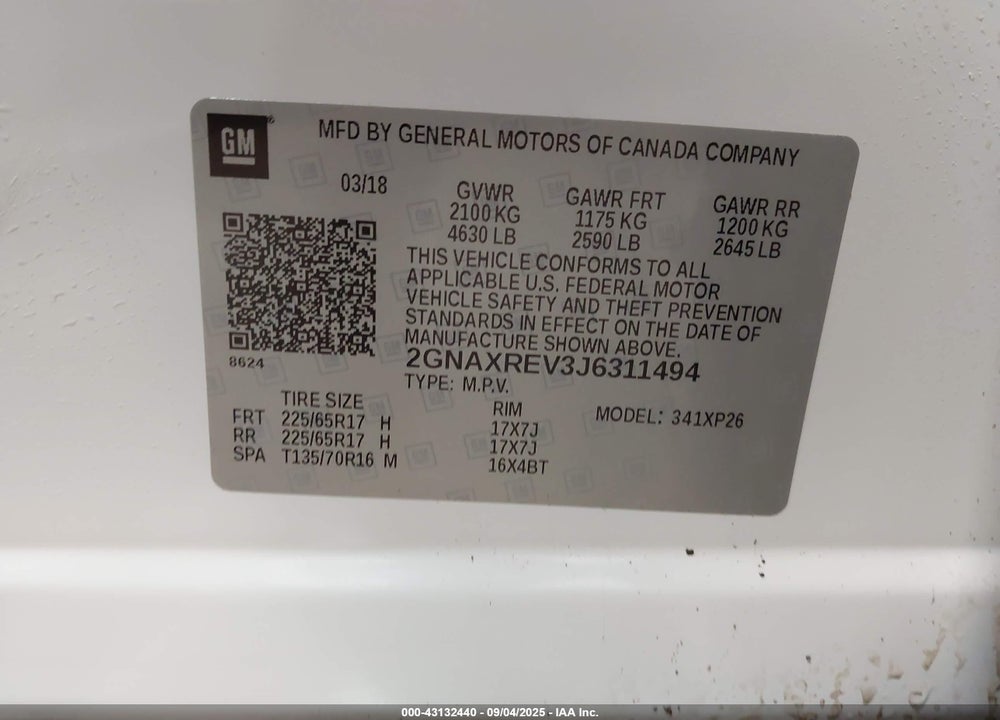 2018 CHEVROLET EQUINOX LS VIN: 2GNAXREV3J6311494