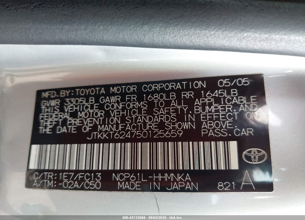 2005 SCION XA VIN: JTKKT624750125659