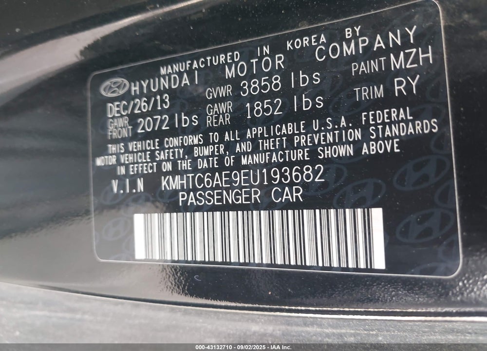 2014 HYUNDAI VELOSTER TURBO W/BLACK VIN: KMHTC6AE9EU193682