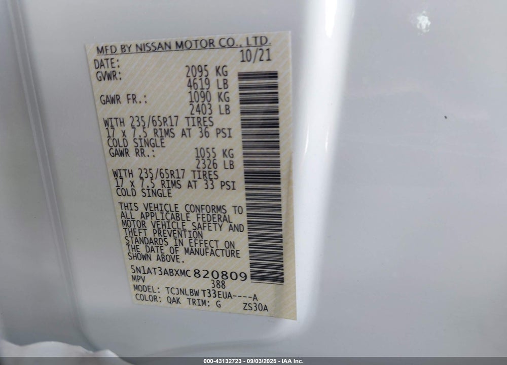 2021 NISSAN ROGUE VIN: 5N1AT3ABXMC820809