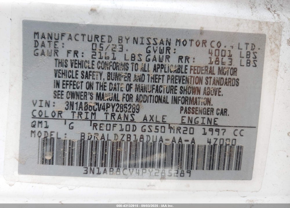 2023 NISSAN SENTRA SV XTRONIC CVT VIN: 3N1AB8CV4PY285289