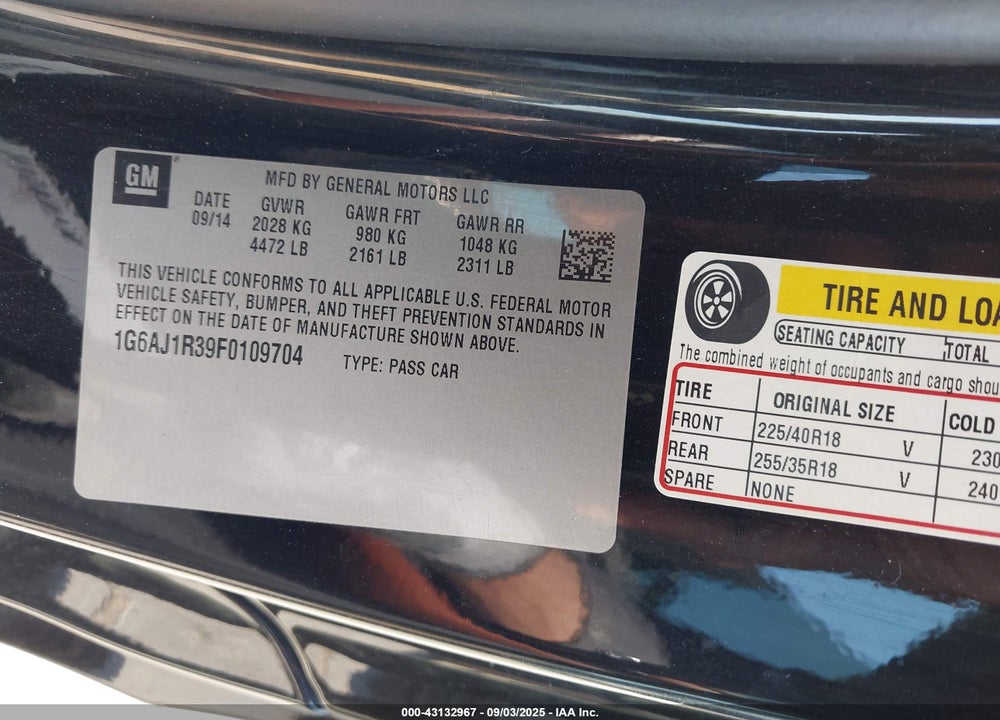 2015 CADILLAC ATS VIN: 1G6AJ1R39F0109704
